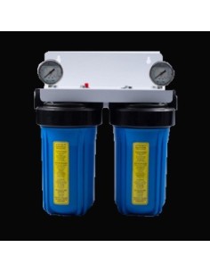 Pack standard pour porte-filtre Bigblue double 10" : une cartouche Spun 1µ et une cartouche charbon-actif en bloc APC 2