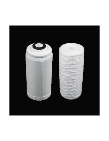 Pack Plus pour porte-filtre Bigblue double 10" : une cartouche bobinée 1µ et un conteneur de  charbon-actif en granulés