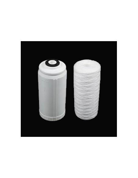 Pack Plus pour porte-filtre Bigblue double 10" : une cartouche bobinée 1µ et un conteneur de  charbon-actif en granulés